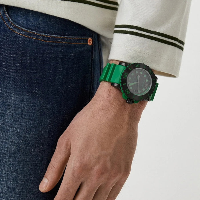 Emporio Armani Men's Watch Acqua AR11440 with Green Rubber Strap and Black Mother of Pearl Dial