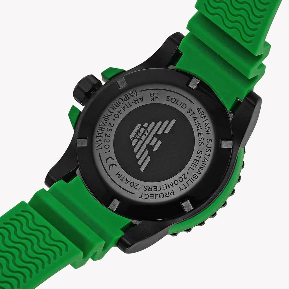 Emporio Armani Men's Watch Acqua AR11440 with Green Rubber Strap and Black Mother of Pearl Dial