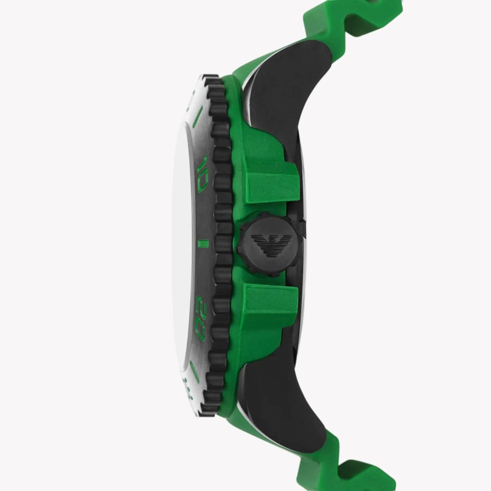 Emporio Armani Men's Watch Acqua AR11440 with Green Rubber Strap and Black Mother of Pearl Dial