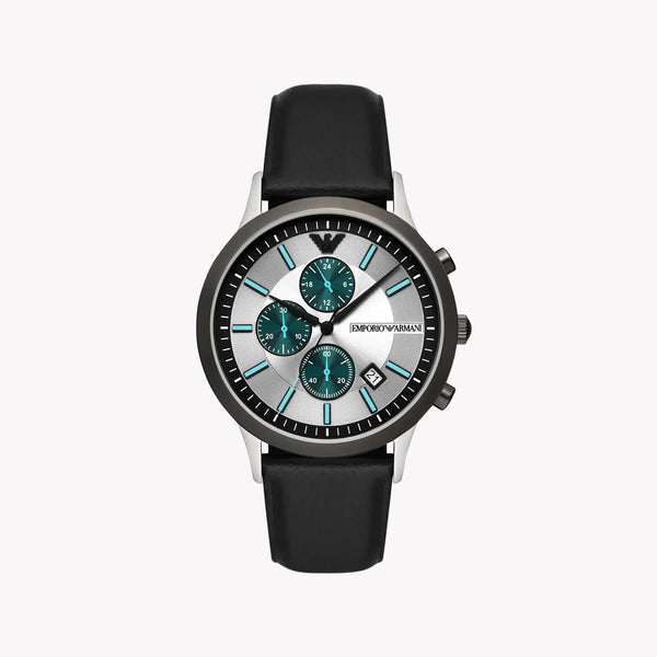 Emporio Armani Men's Silver/Black Leather Watch | AR11473 by i-watch