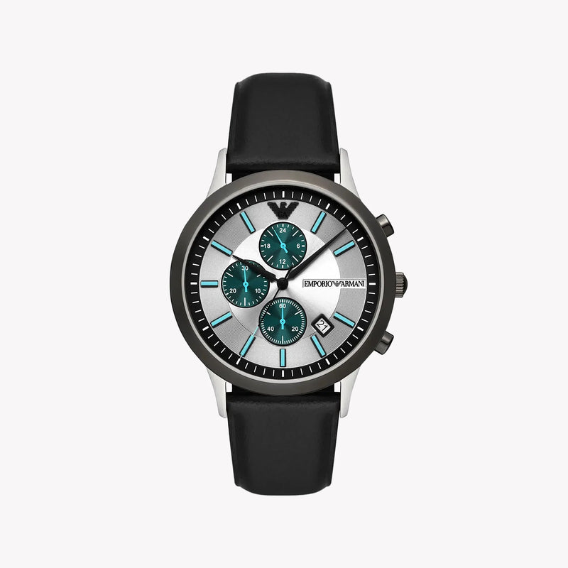 Emporio Armani Men's Silver/Black Leather Watch | AR11473 by i-watch