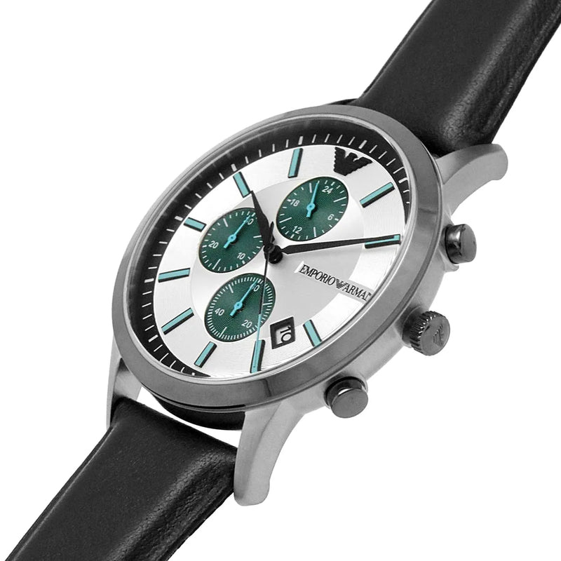 Emporio Armani Men's Silver/Black Leather Watch | AR11473 by i-watch