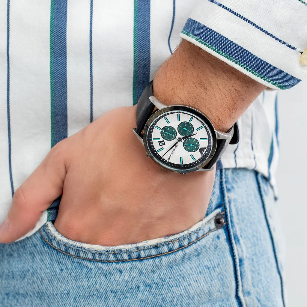 Emporio Armani Men's Silver/Black Leather Watch | AR11473