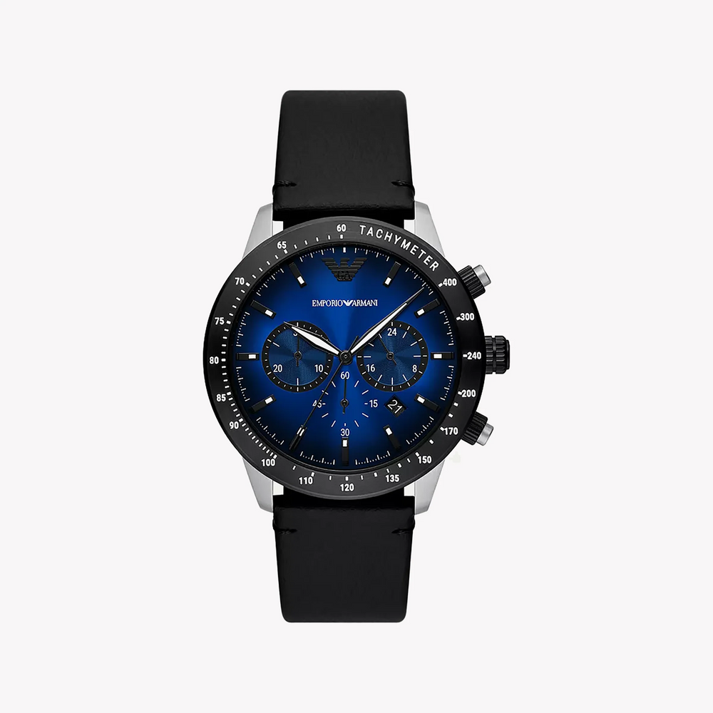 Emporio Armani Men's Silver/Blue, Black Leather | Ar11522 by i-watch