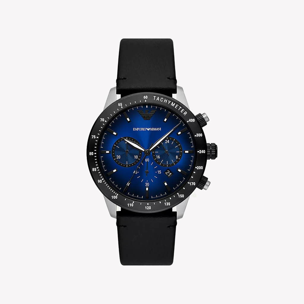 Emporio Armani Men's Silver/Blue, Black Leather | Ar11522
