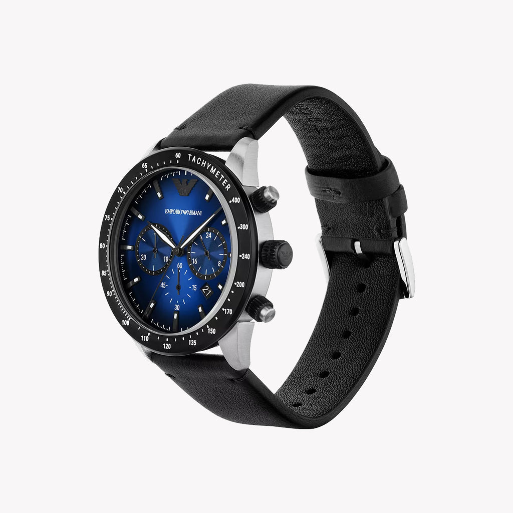 Emporio Armani Men's Silver/Blue, Black Leather | Ar11522