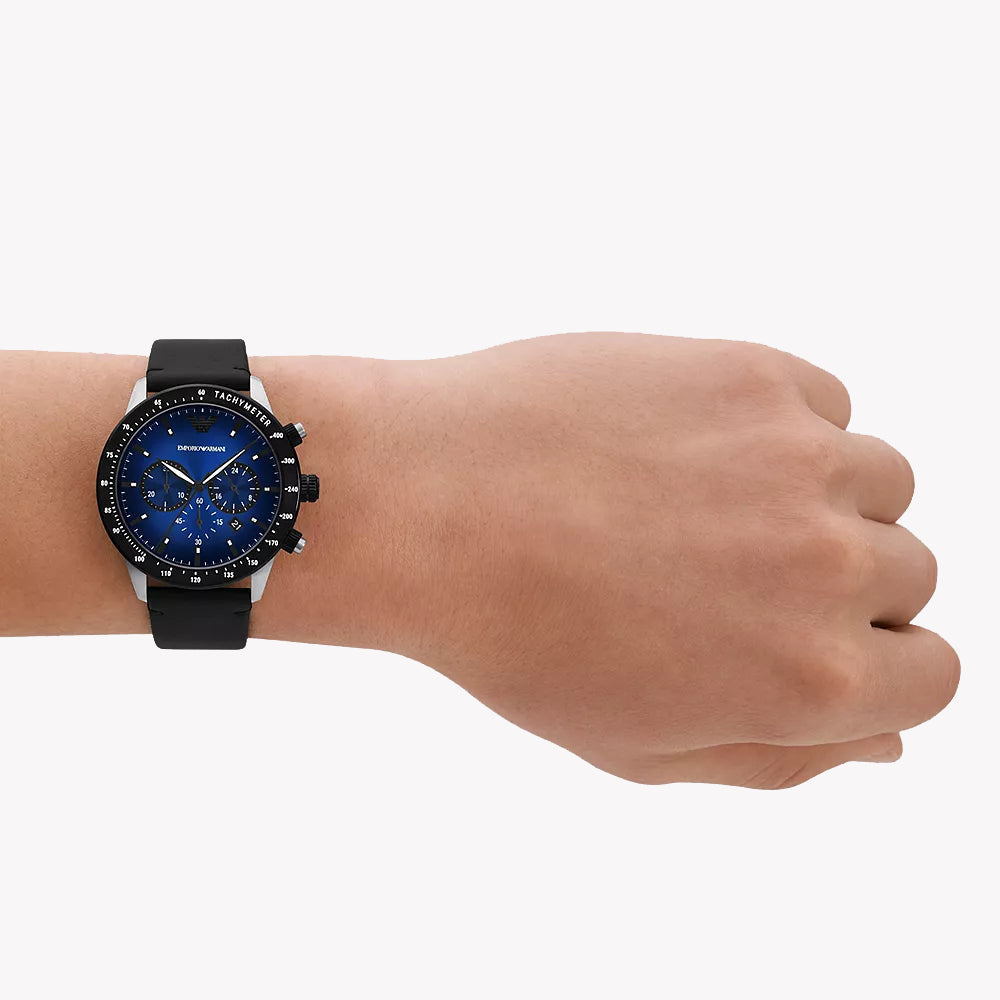 Emporio Armani Men's Silver/Blue, Black Leather | Ar11522