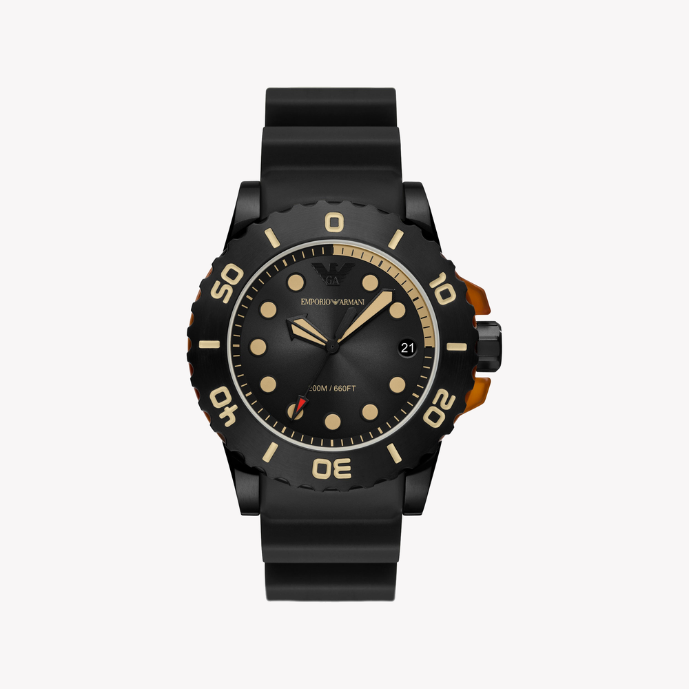 Emporio Armani Three-Hand Date Black Polyurethane Band Men's Watch