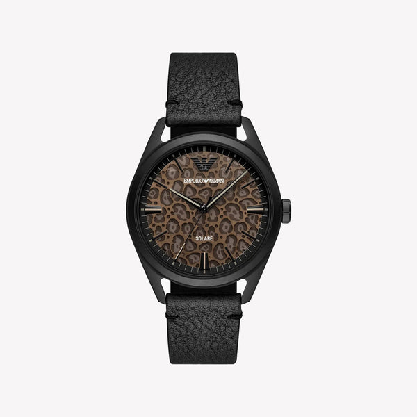 Emporio Armani Solar-Powered Three-Hand Black Leather Watch