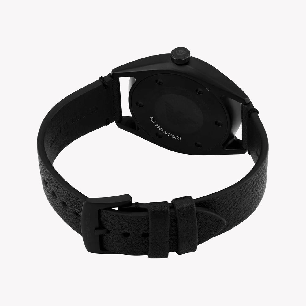 Emporio Armani Solar-Powered Three-Hand Black Leather Watch