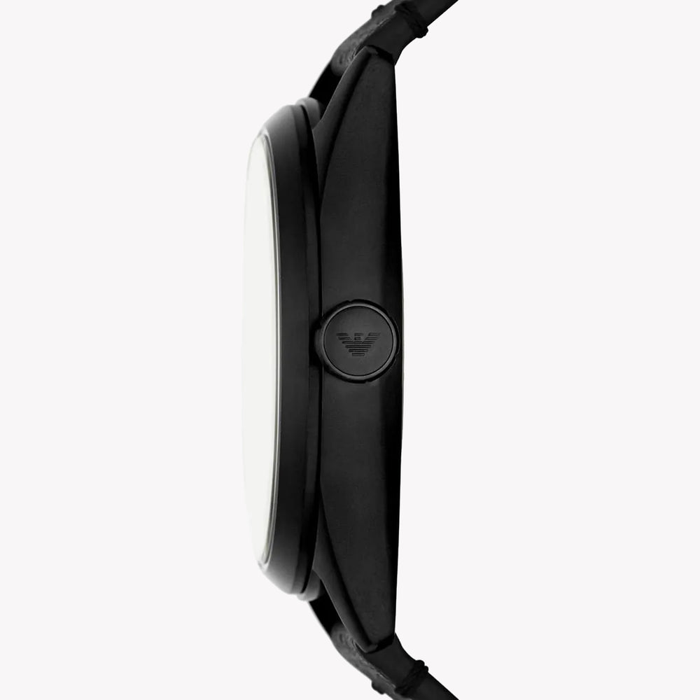 Emporio Armani Solar-Powered Three-Hand Black Leather Watch