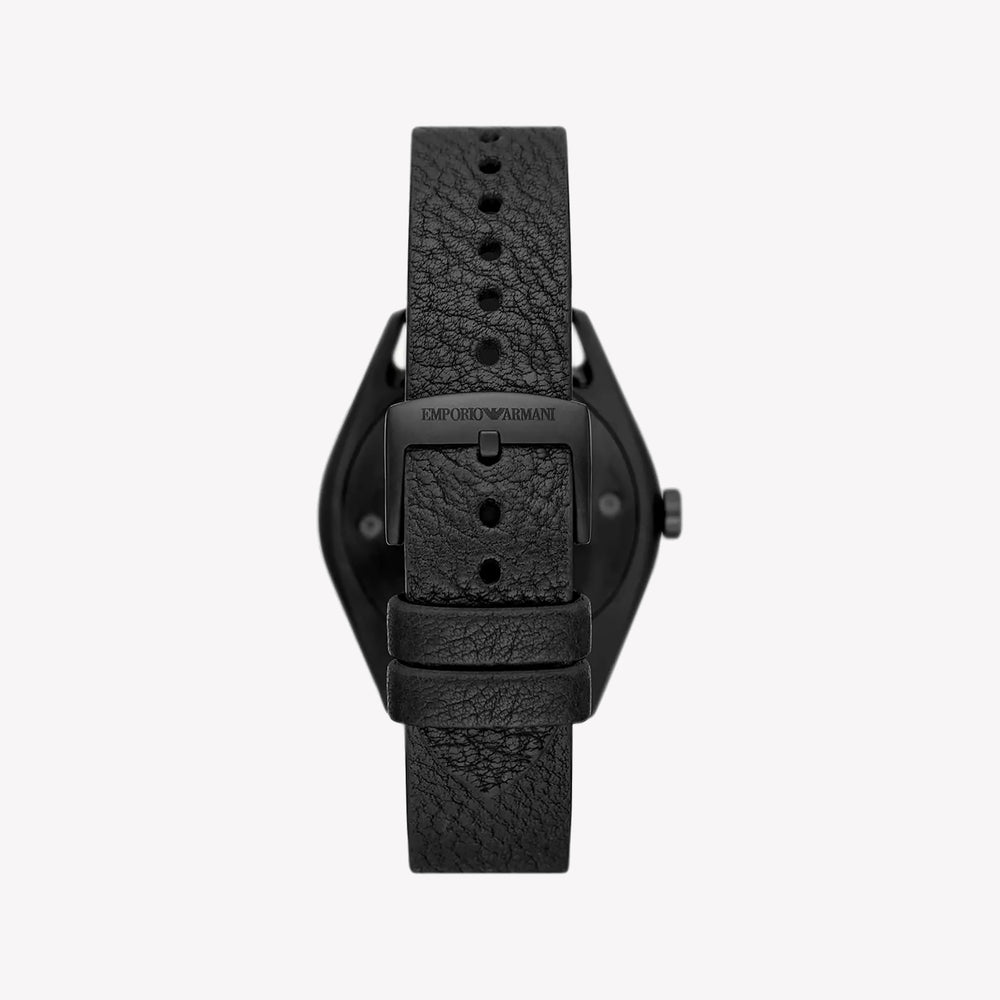 Emporio Armani Solar-Powered Three-Hand Black Leather Watch