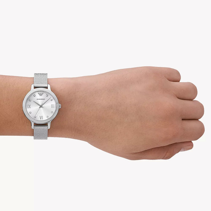 Emporio Armani Cleo Women's Silver Stainless Steel Mesh Watch AR11584