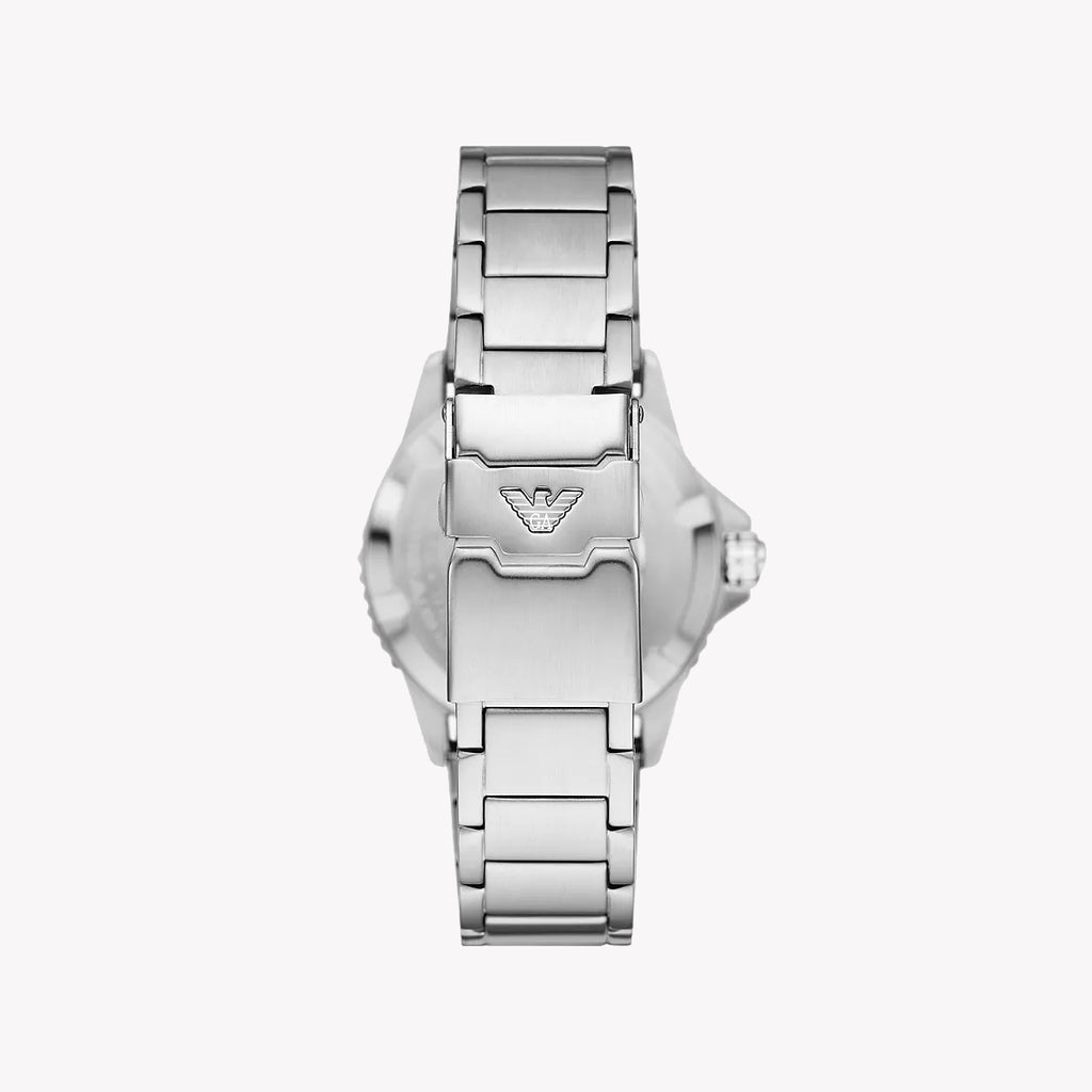 إمبوريو أرماني AR11589 - ساعة جريئة أنيقة للرجال بميناء أسود مذهل ولمسة نهائية فضية