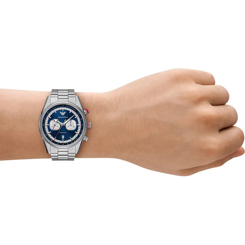 Emporio Armani Men's Silver Stainless Steel, Blue Dial | Ar11676