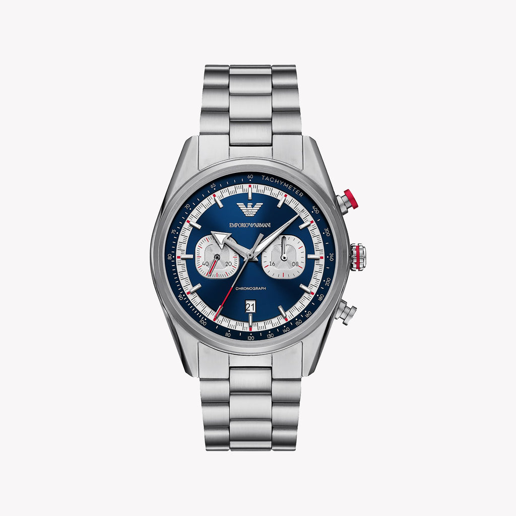 Emporio Armani Men's Silver Stainless Steel, Blue Dial | Ar11676