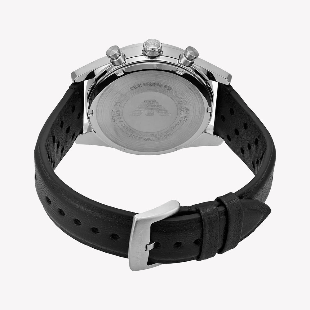 Emporio Armani Chronograph Grey Dial Black Leather Men's Watch