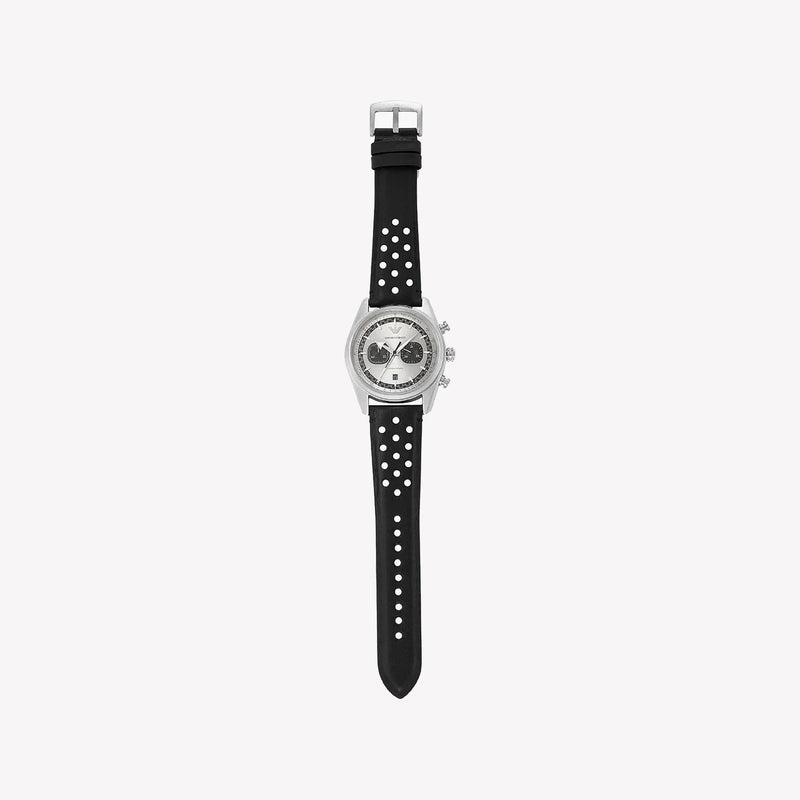 Emporio Armani Chronograph Grey Dial Black Leather Men's Watch