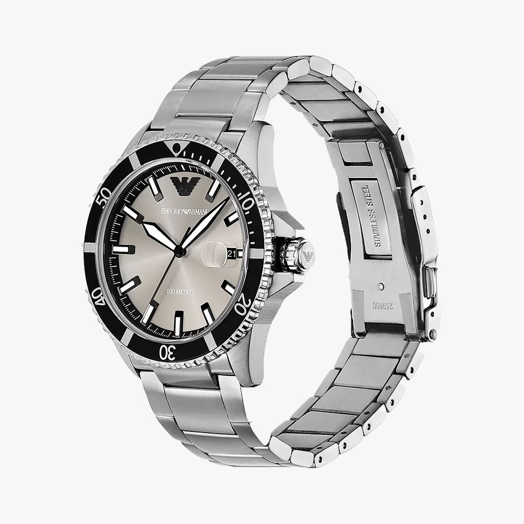 Emporio Armani Men's Silver Stainless Steel Grey Dial Watch | Ar11683