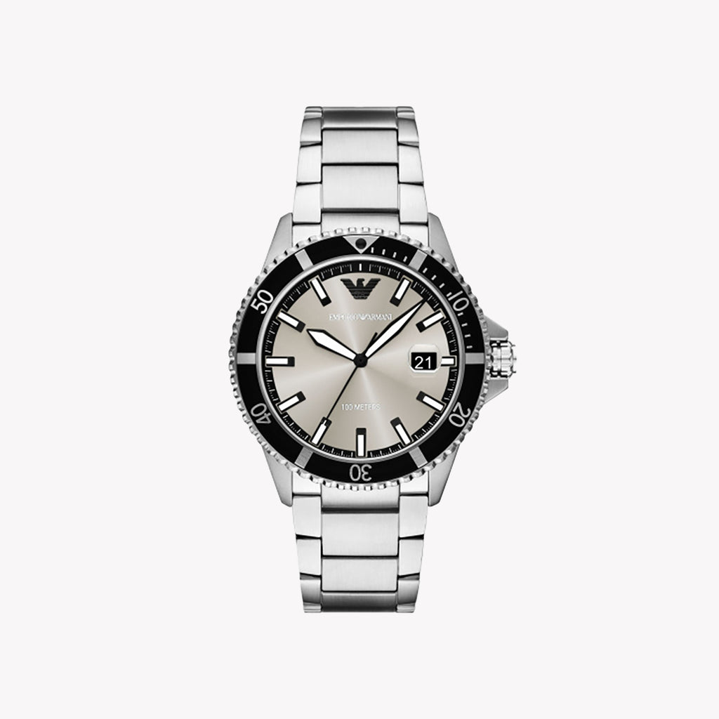 Emporio Armani Men's Silver Stainless Steel Grey Dial Watch | Ar11683