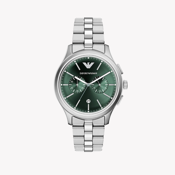 Emporio Armani Men's Silver Watch, Green Dial | AR11746