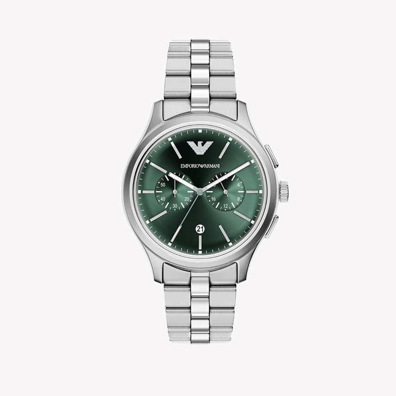 Emporio Armani Men's Silver Watch, Green Dial | AR11746