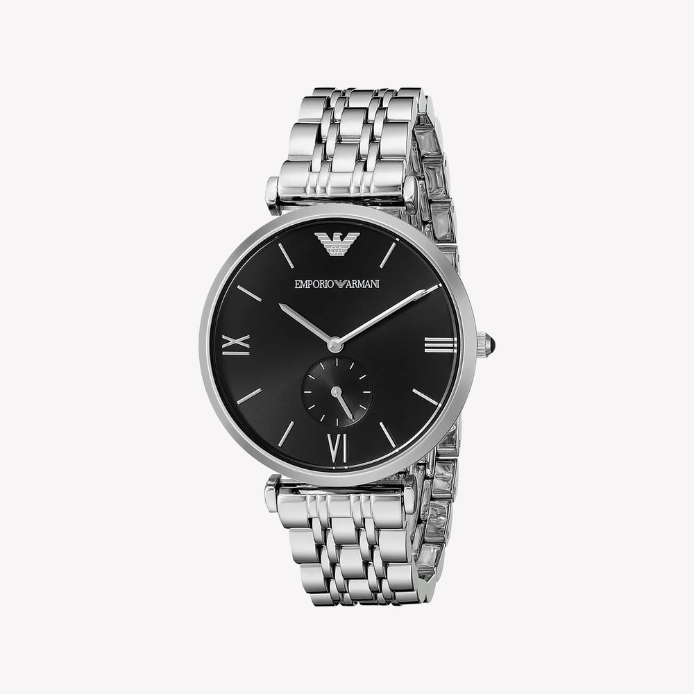 Emporio Armani Retro Black Dial Silver Stainless Steel Men's Watch AR1676