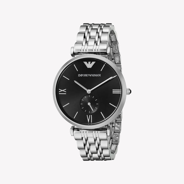 Emporio Armani Retro Black Dial Silver Stainless Steel Men's Watch AR1676