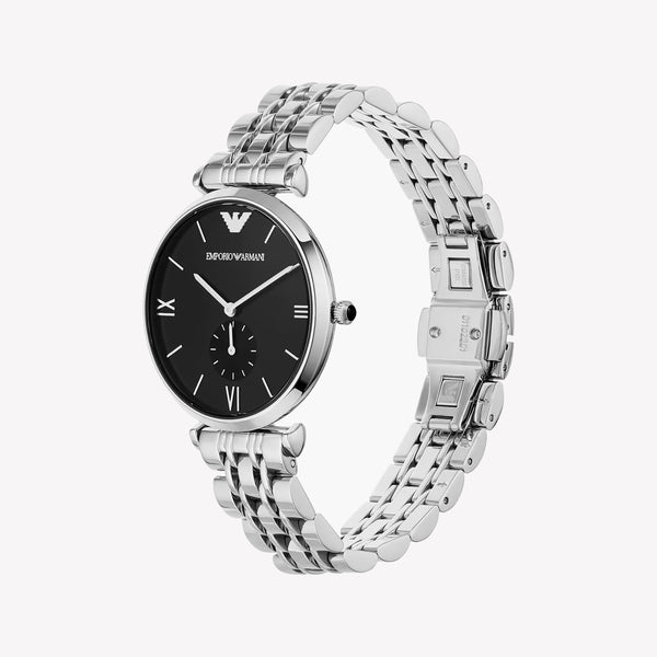 Emporio Armani Retro Black Dial Silver Stainless Steel Men's Watch AR1676