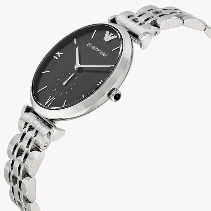 Emporio Armani Retro Black Dial Silver Stainless Steel Men's Watch AR1676