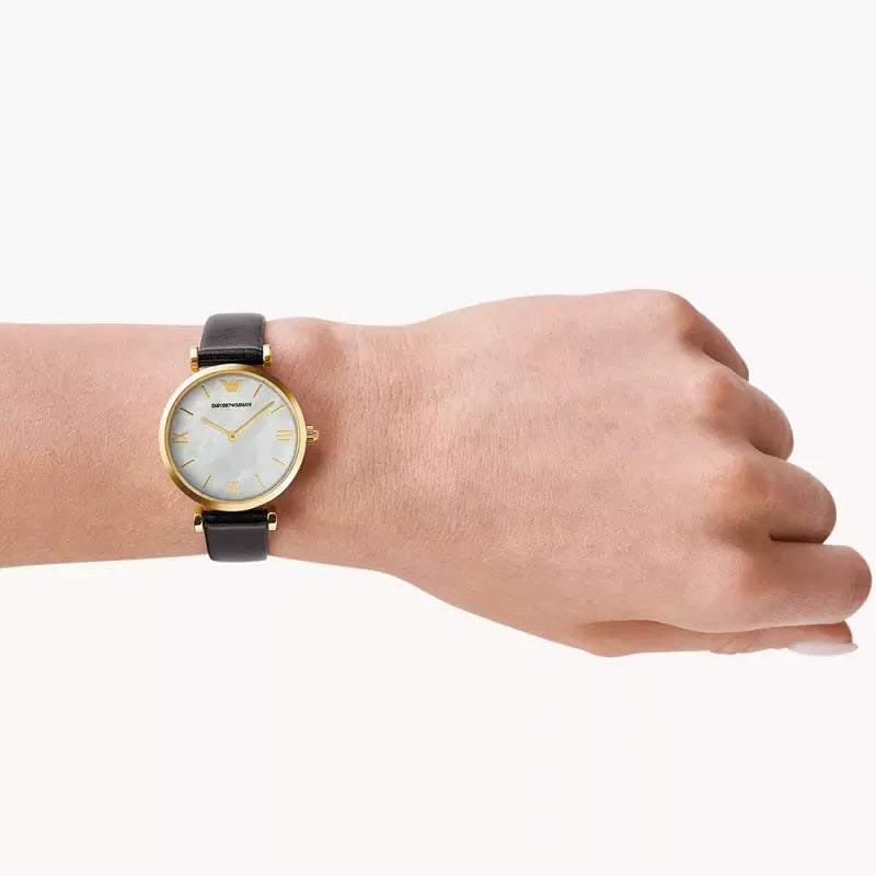 Emporio Armani Women's Gold Watch, Black Leather | Ar1910 by i-watch