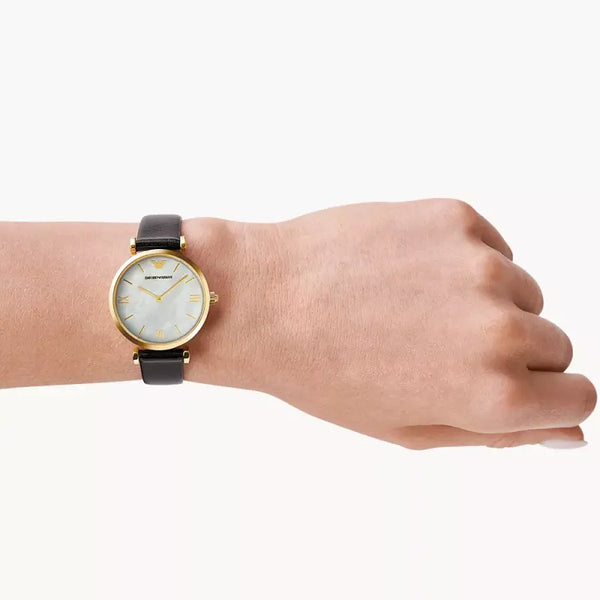 Emporio Armani Women's Gold Watch, Black Leather | Ar1910 by i-watch