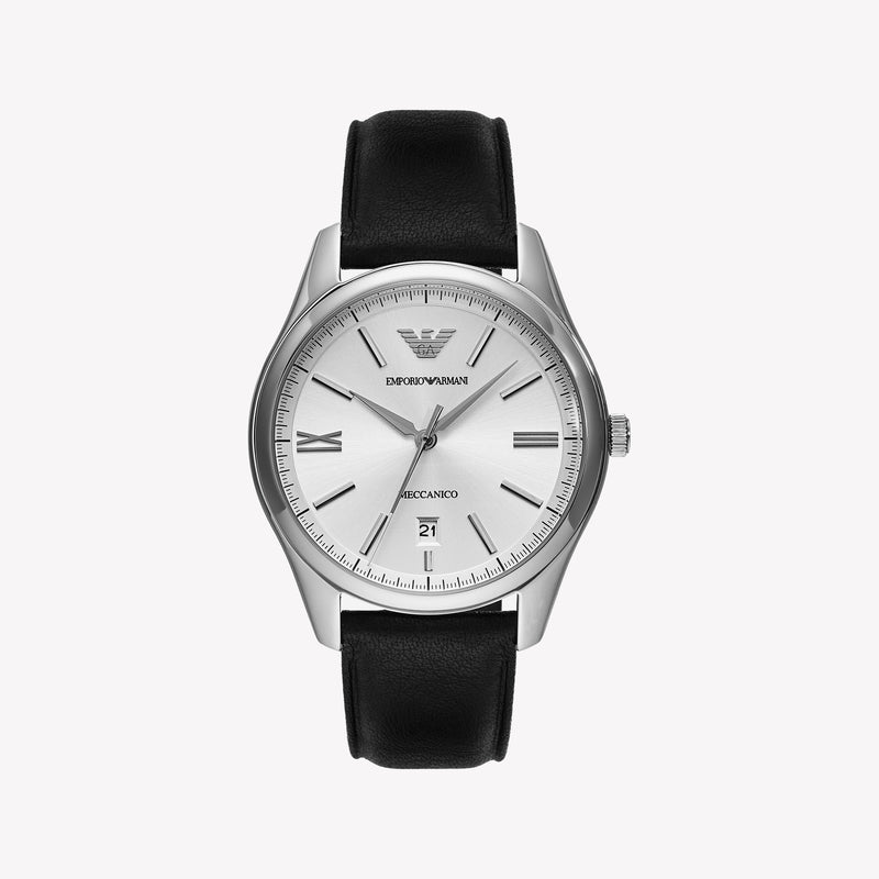 Emporio Armani Automatic Three-Hand Date Black Leather Watch