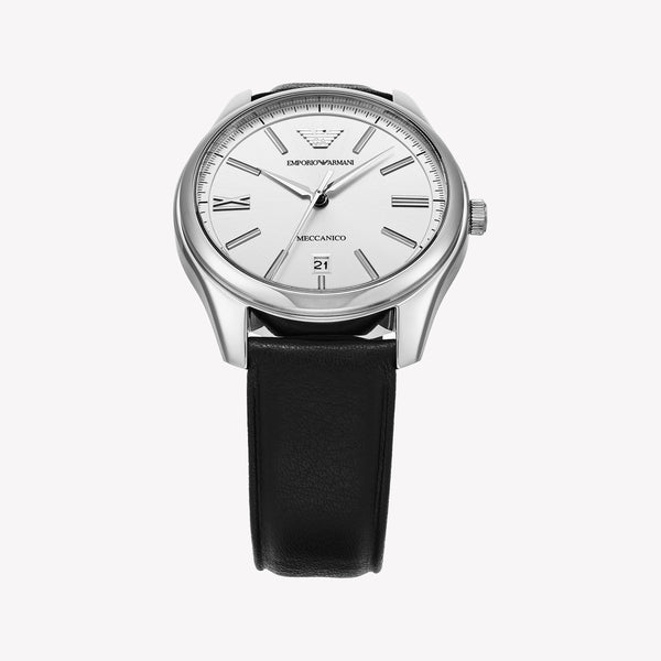 Emporio Armani Automatic Three-Hand Date Black Leather Watch