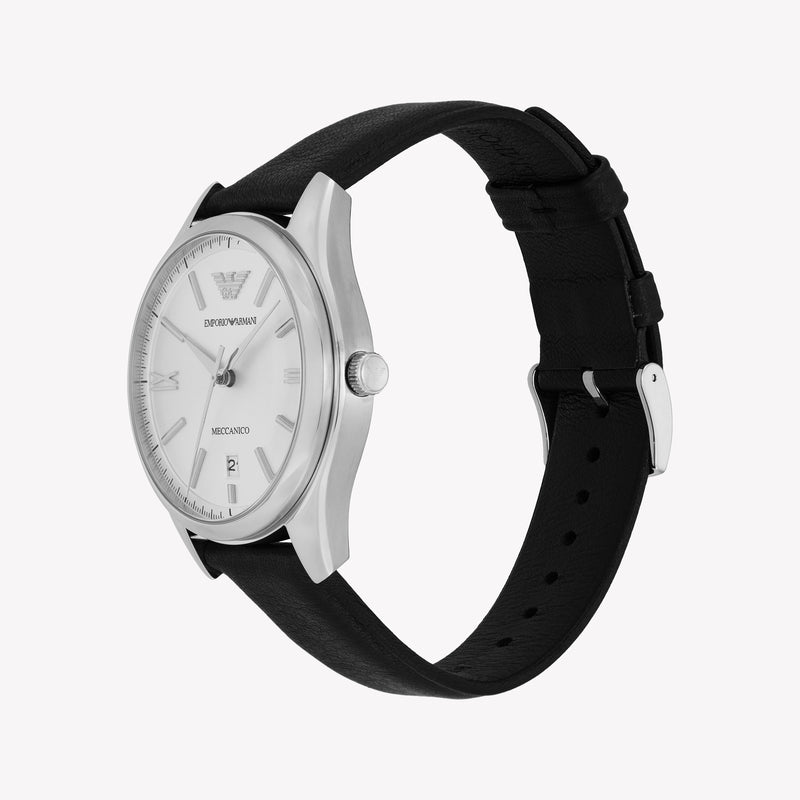 Emporio Armani Automatic Three-Hand Date Black Leather Watch