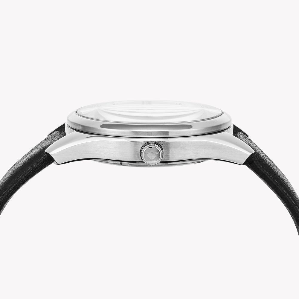 Emporio Armani Automatic Three-Hand Date Black Leather Watch