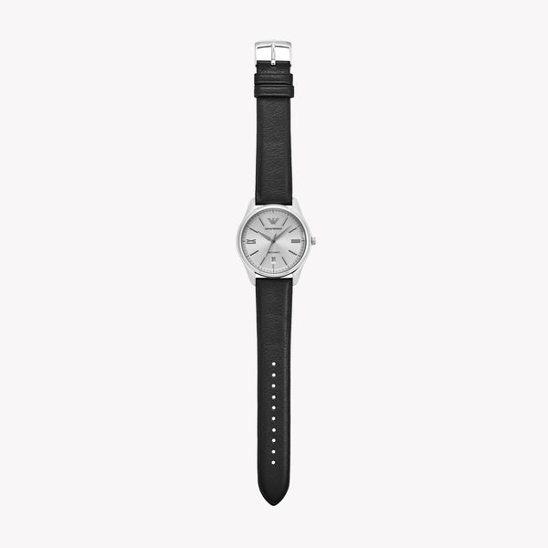Emporio Armani Automatic Three-Hand Date Black Leather Watch