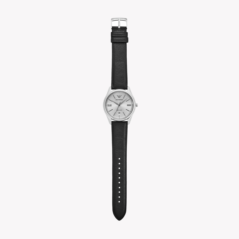 Emporio Armani Automatic Three-Hand Date Black Leather Watch