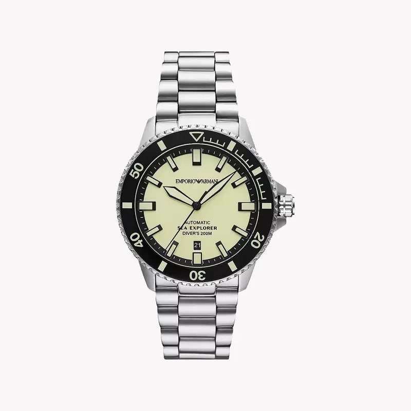 Emporio Armani Men's Silver Stainless Steel Watch, Beige Dial | Ar60083 by i-watch