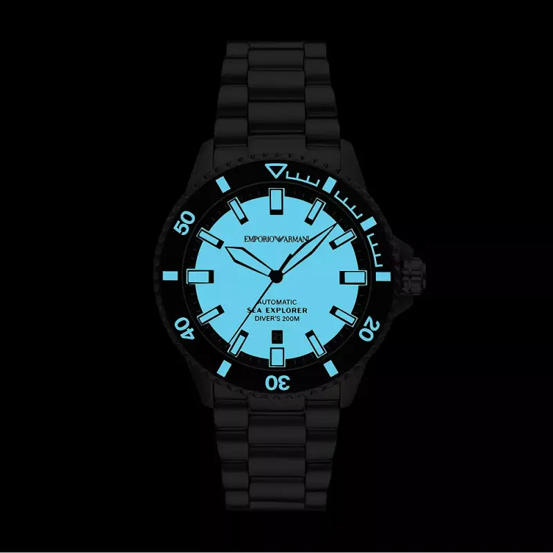 Emporio Armani Men's Silver Stainless Steel Watch, Beige Dial | Ar60083