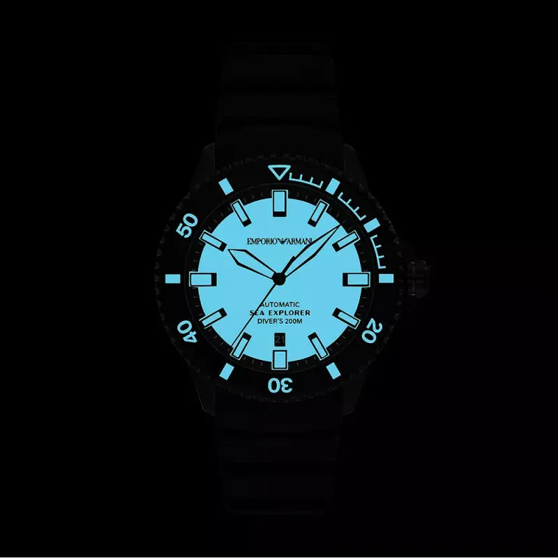 Emporio Armani Men's Black Silicone Watch, Beige Dial | Ar60085