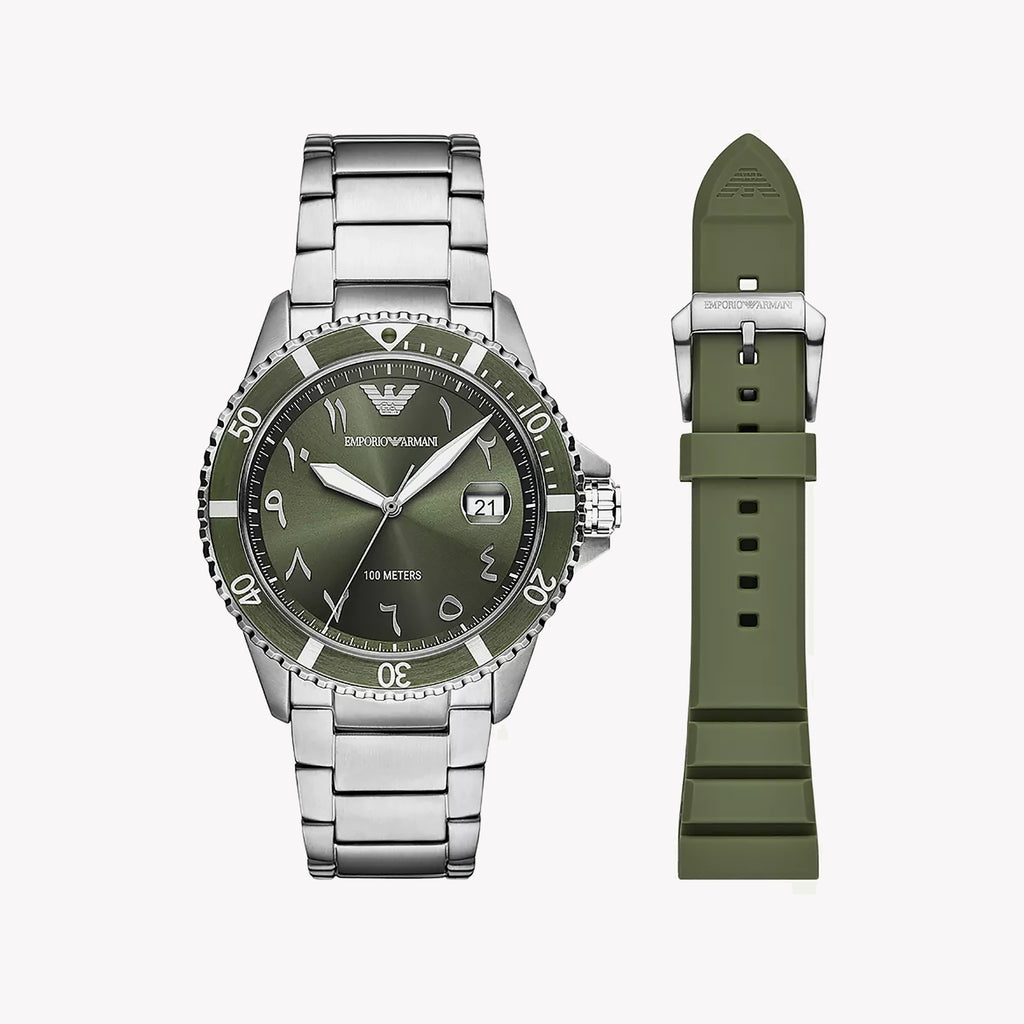 Emporio Armani Men's Silver, Green Watch | Ar80072set