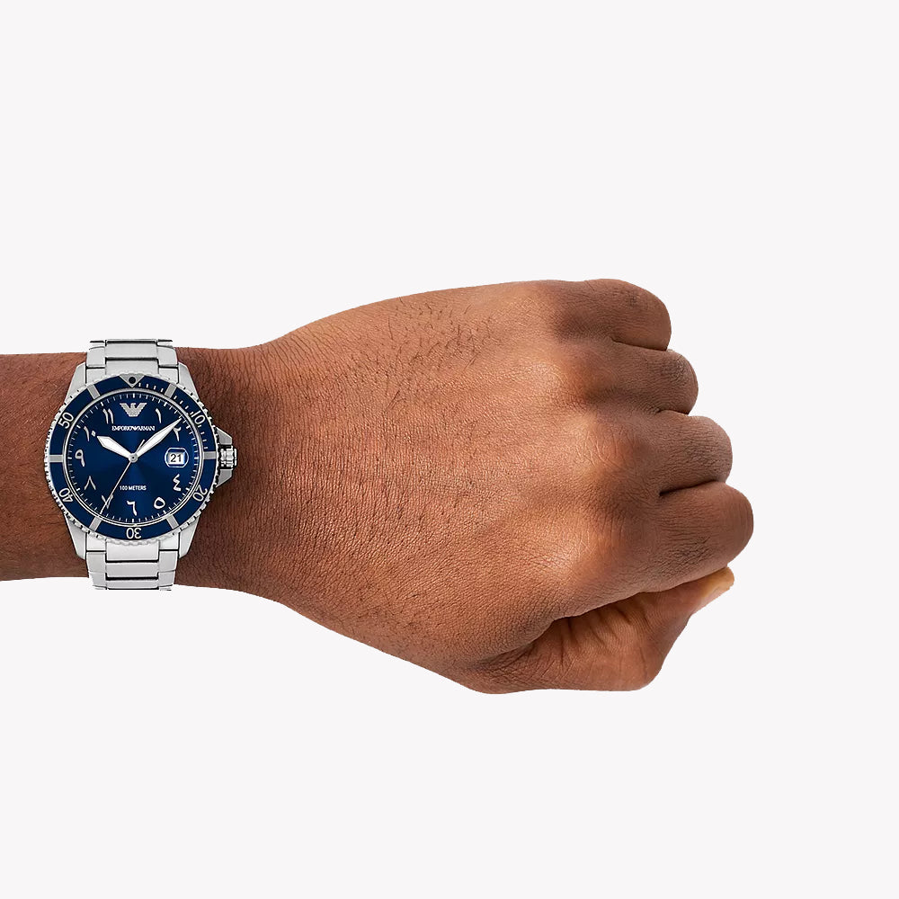 Emporio Armani Men's Silver/Blue Quartz Watch | Ar80076set