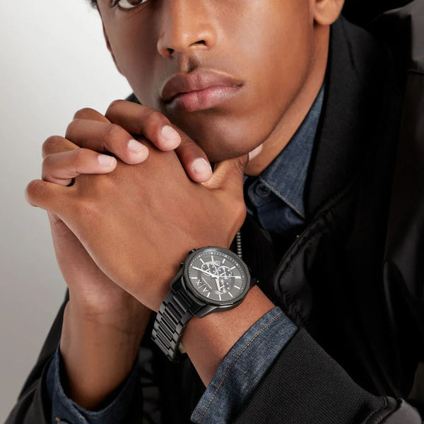 Armani Exchange Men's Black Stainless Steel Watch, Black Dial | Ax1722