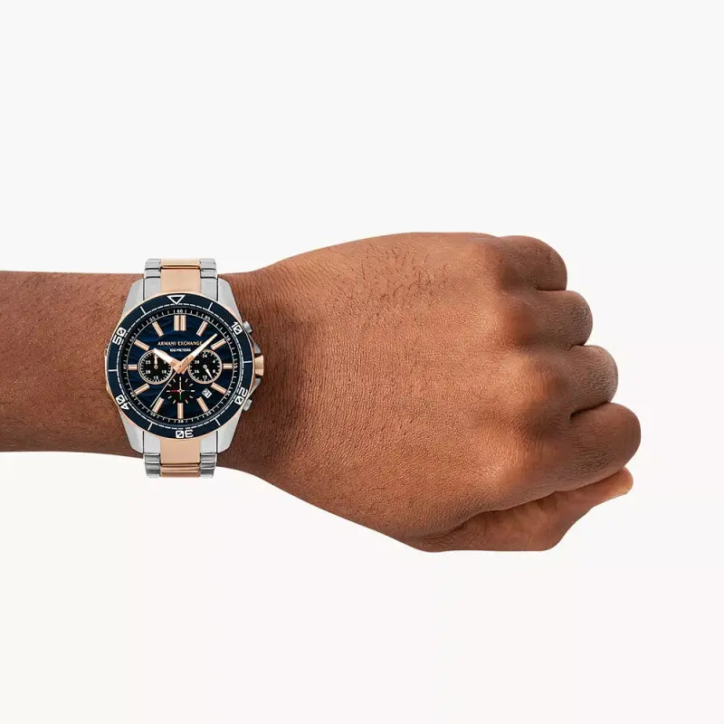 A|X Armani Exchange Men's Rose Gold & Silver Watch, Blue Dial | Ax1965