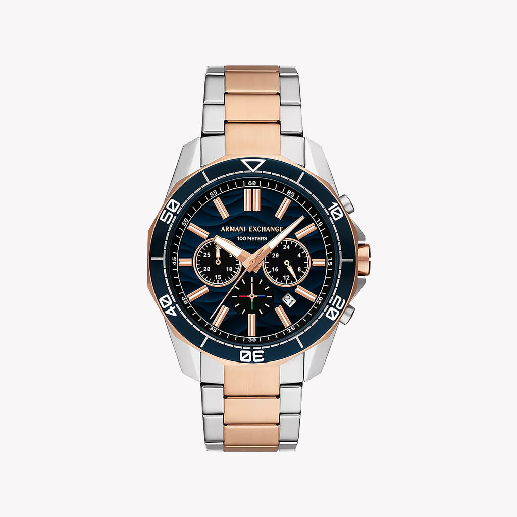 A|X Armani Exchange Men's Rose Gold & Silver Watch, Blue Dial | Ax1965