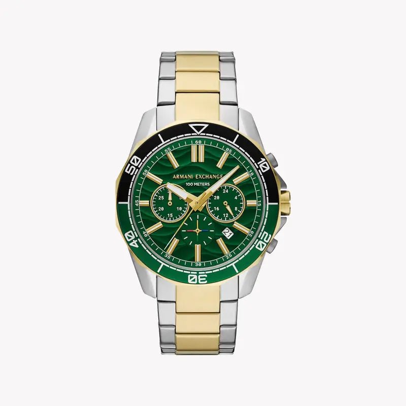 A|X Armani Exchange Men's Silver & Gold Watch, Green Dial | Ax1966