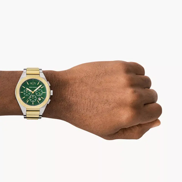 A|X Armani Exchange Men's Silver & Gold Watch, Green Dial | Ax4184