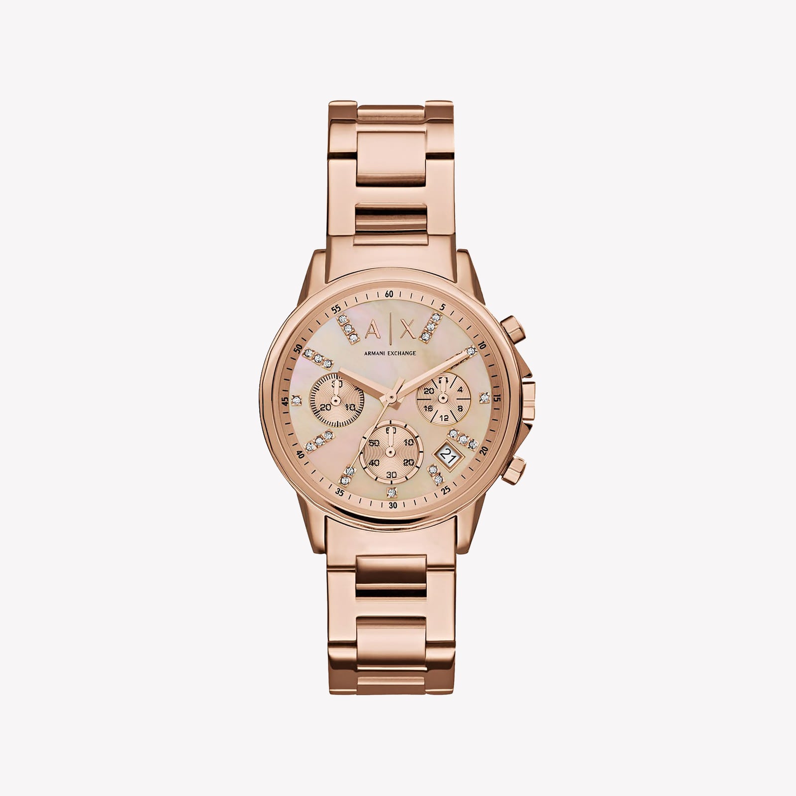 Armani Exchange Chronograph Rose Mother of Pearl Dial Ladies Watch AX4326