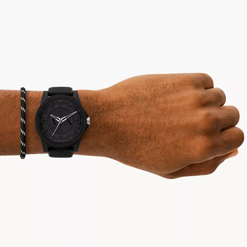 A|X Armani Exchange Men's Black Nylon Watch, Silicone Band | Ax7159set